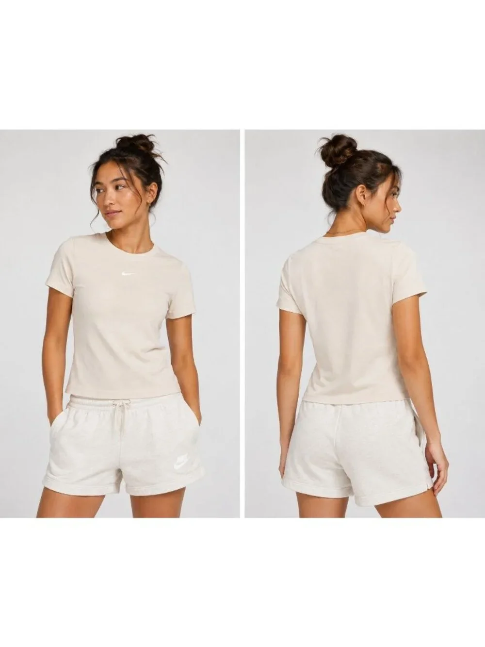 Nike Sportswear Essential Women's Sz M Slim Baby Tee T-Shirt Light Orewood Brown